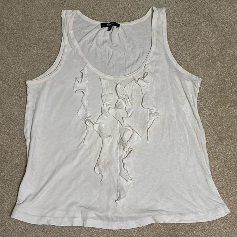 Express Women’s Fashion Tank Top, Cute Ruffle Front Design, Size Medium